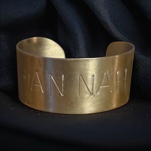 Vintage wide pewter Hannah name bangle cuff bracelet